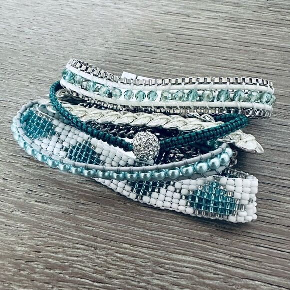 Victoria Emerson Teal Blue Multistrand Beaded Cuff Bracelet - Picture 5 of 5